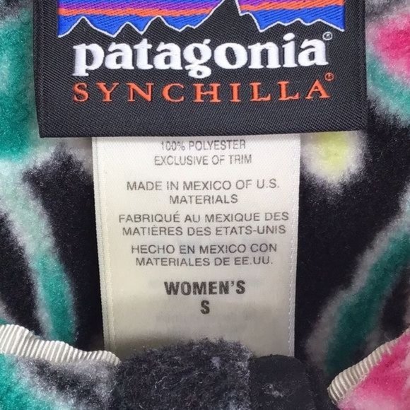 Patagonia W’s S Synchilla Fleece Snap T MOBK Pink Green Floral Print - Picture 2 of 4